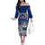 Custom Samoa Rugby Off The Shoulder Long Sleeve Dress Toa Samoa Myriad Patterns LT01 Women Blue - Polynesian Pride