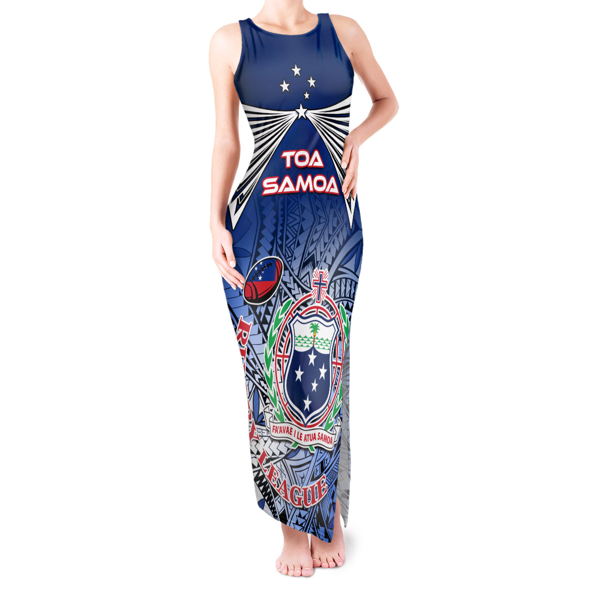 Custom Samoa Rugby Tank Maxi Dress Toa Samoa Myriad Patterns LT01 Women Blue - Polynesian Pride