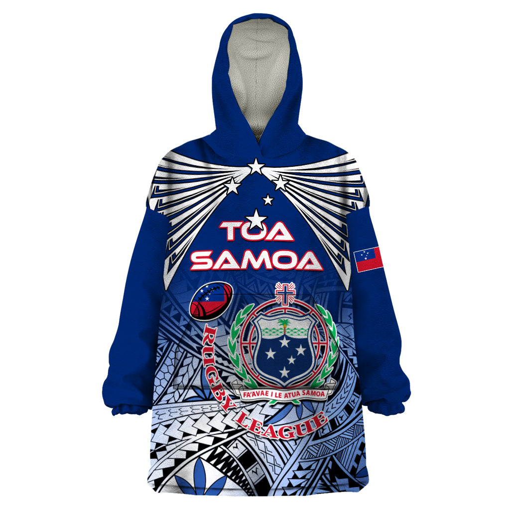 Custom Samoa Rugby Wearable Blanket Hoodie Toa Samoa Myriad Patterns LT01 One Size Blue - Polynesian Pride