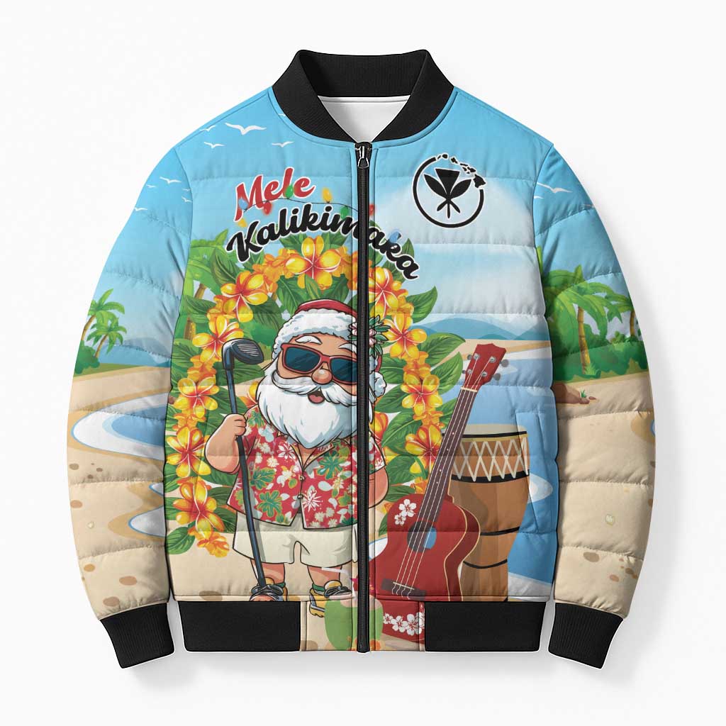 Personalized Hawaii Golf Christmas Bomber Puffer Jacket Mele Kalikimaka Funny Golfer Santa - Polynesian Pride