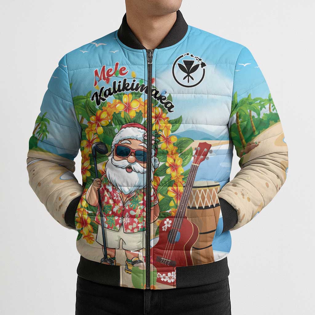 Personalized Hawaii Golf Christmas Bomber Puffer Jacket Mele Kalikimaka Funny Golfer Santa - Polynesian Pride