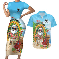 Personalized Hawaii Golf Christmas Couples Matching Short Sleeve Bodycon Dress and Hawaiian Shirt Mele Kalikimaka Funny Golfer Santa - Polynesian Pride