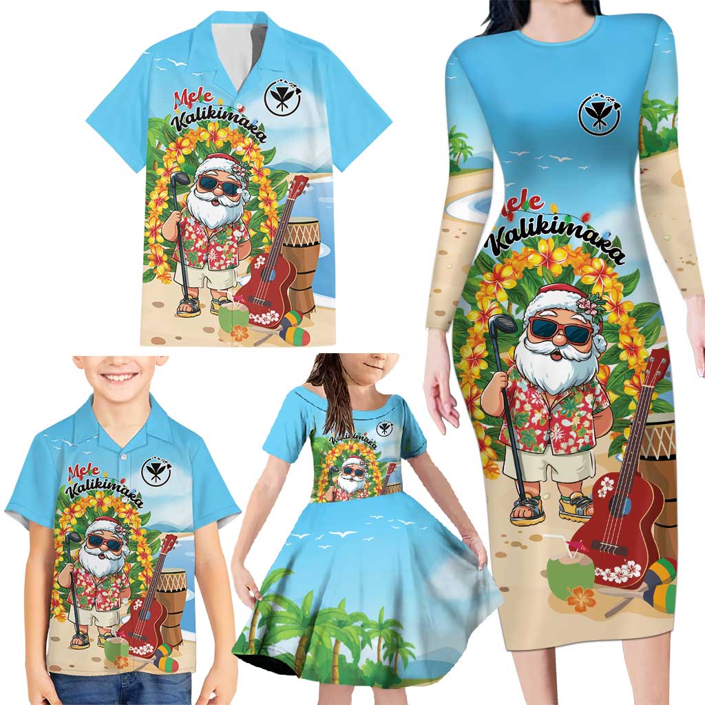 Personalized Hawaii Golf Christmas Family Matching Long Sleeve Bodycon Dress and Hawaiian Shirt Mele Kalikimaka Funny Golfer Santa - Polynesian Pride