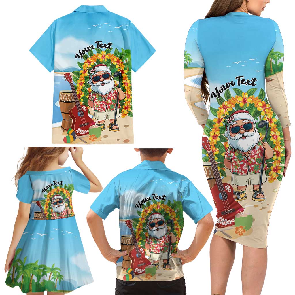 Personalized Hawaii Golf Christmas Family Matching Long Sleeve Bodycon Dress and Hawaiian Shirt Mele Kalikimaka Funny Golfer Santa - Polynesian Pride