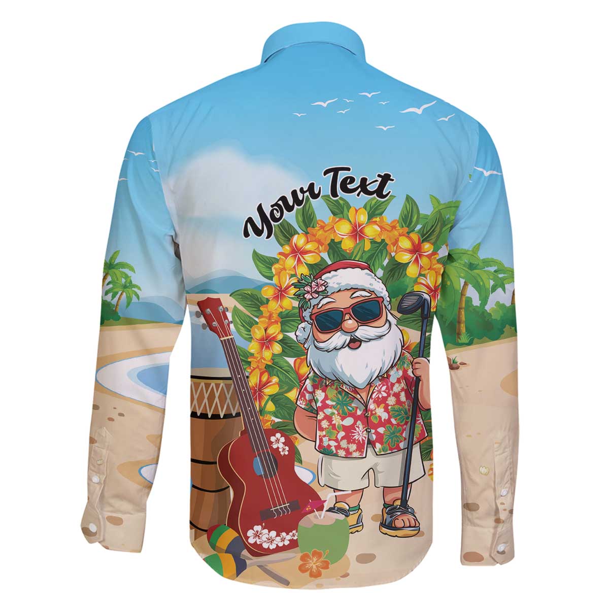 Personalized Hawaii Golf Christmas Family Matching Off The Shoulder Long Sleeve Dress and Hawaiian Shirt Mele Kalikimaka Funny Golfer Santa - Polynesian Pride