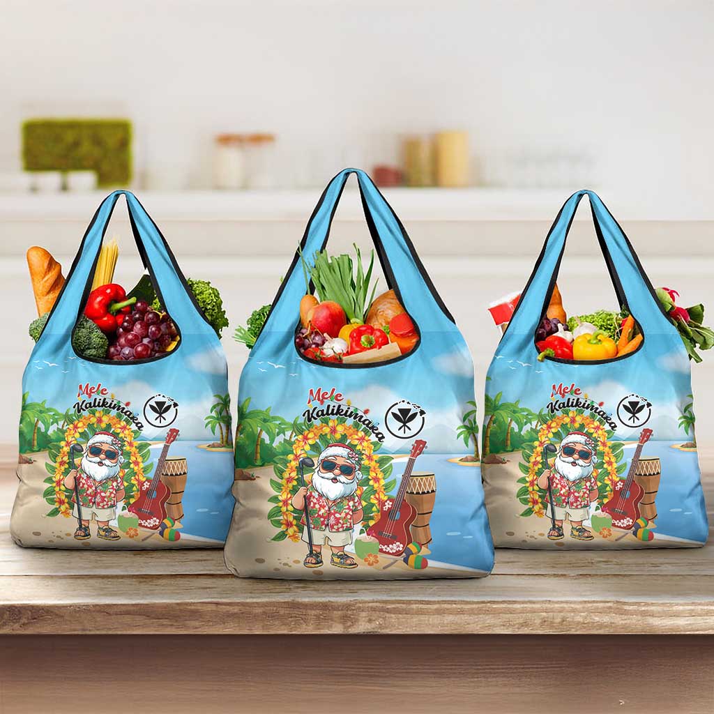 Hawaii Golf Christmas Grocery Bag Mele Kalikimaka Funny Golfer Santa LT01 3-pack One Size Blue - Polynesian Pride