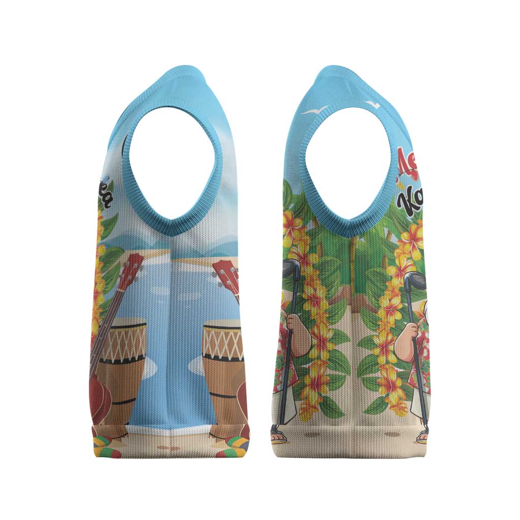 Personalized Hawaii Golf Christmas Knitted V-Neck Vest Mele Kalikimaka Funny Golfer Santa - Polynesian Pride