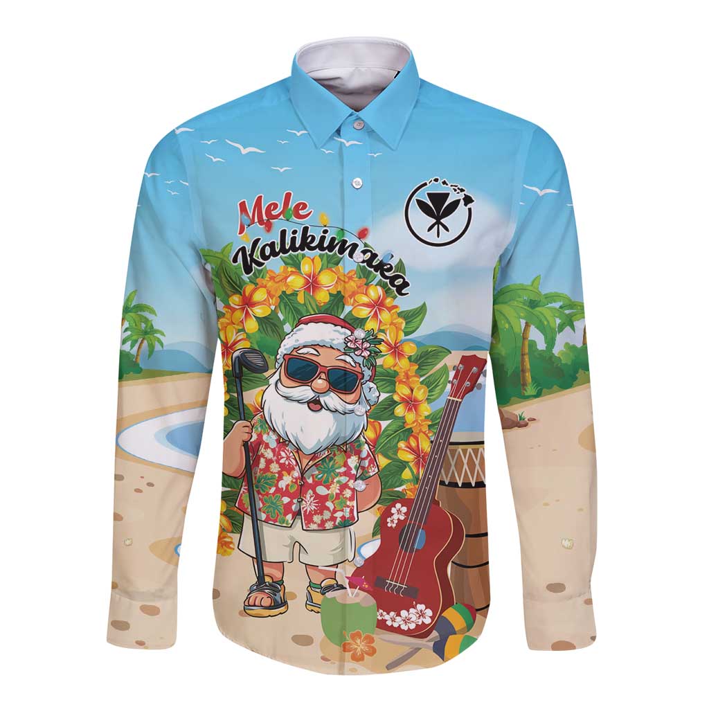 Personalized Hawaii Golf Christmas Long Sleeve Button Shirt Mele Kalikimaka Funny Golfer Santa - Polynesian Pride