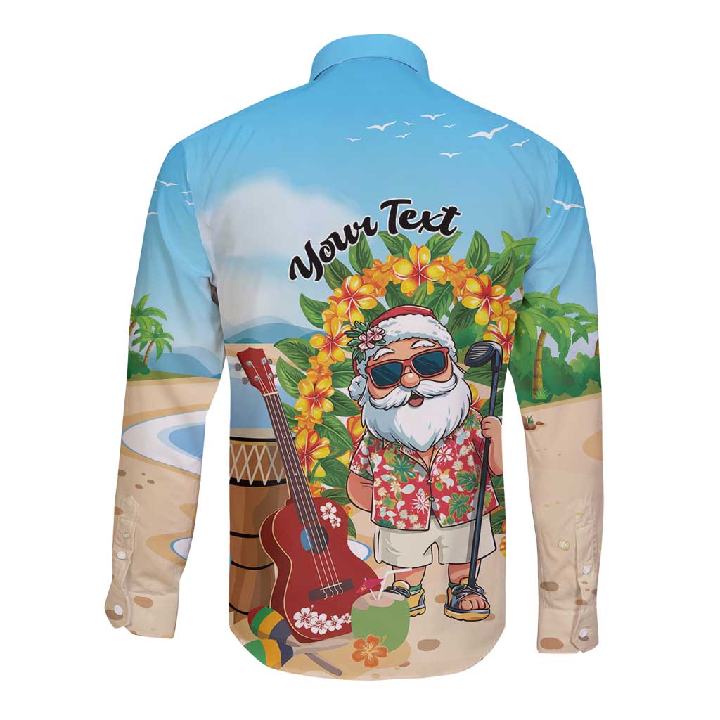 Personalized Hawaii Golf Christmas Long Sleeve Button Shirt Mele Kalikimaka Funny Golfer Santa - Polynesian Pride