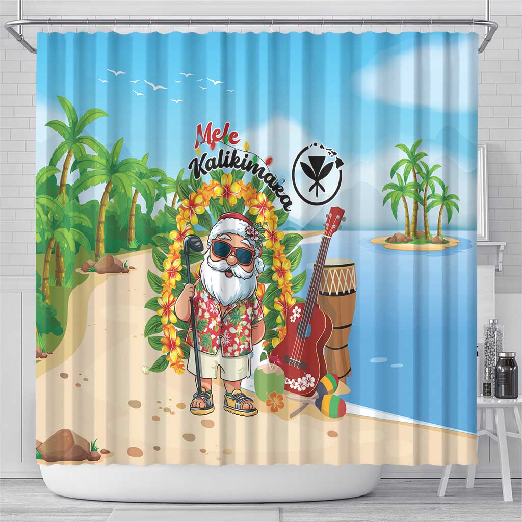 Hawaii Golf Christmas Shower Curtain Mele Kalikimaka Funny Golfer Santa - Polynesian Pride