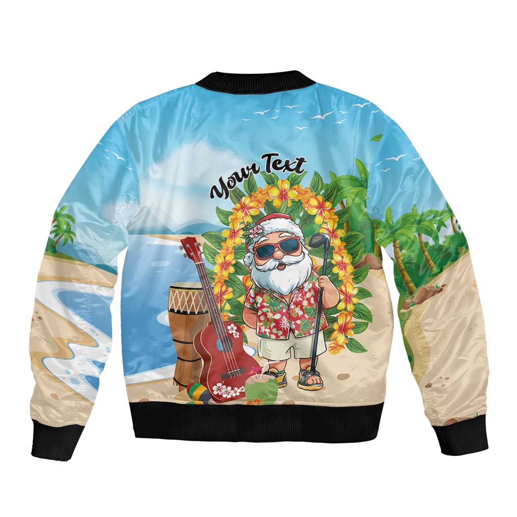 Personalized Hawaii Golf Christmas Sleeve Zip Bomber Jacket Mele Kalikimaka Funny Golfer Santa - Polynesian Pride