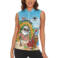 Personalized Hawaii Golf Christmas Women Sleeveless Polo Shirt Mele Kalikimaka Funny Golfer Santa - Polynesian Pride