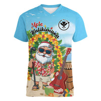 Personalized Hawaii Golf Christmas Women V-Neck T-Shirt Mele Kalikimaka Funny Golfer Santa - Polynesian Pride