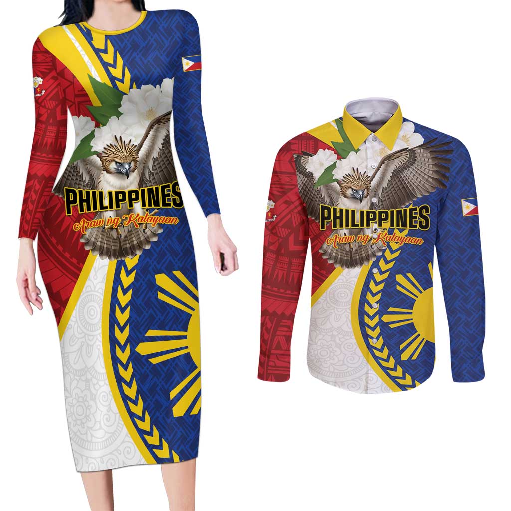 Personalized Philippines Couples Matching Long Sleeve Bodycon Dress and Long Sleeve Button Shirt Filipino Araw ng Kalayaan LT01 Multicolor - Polynesian Pride