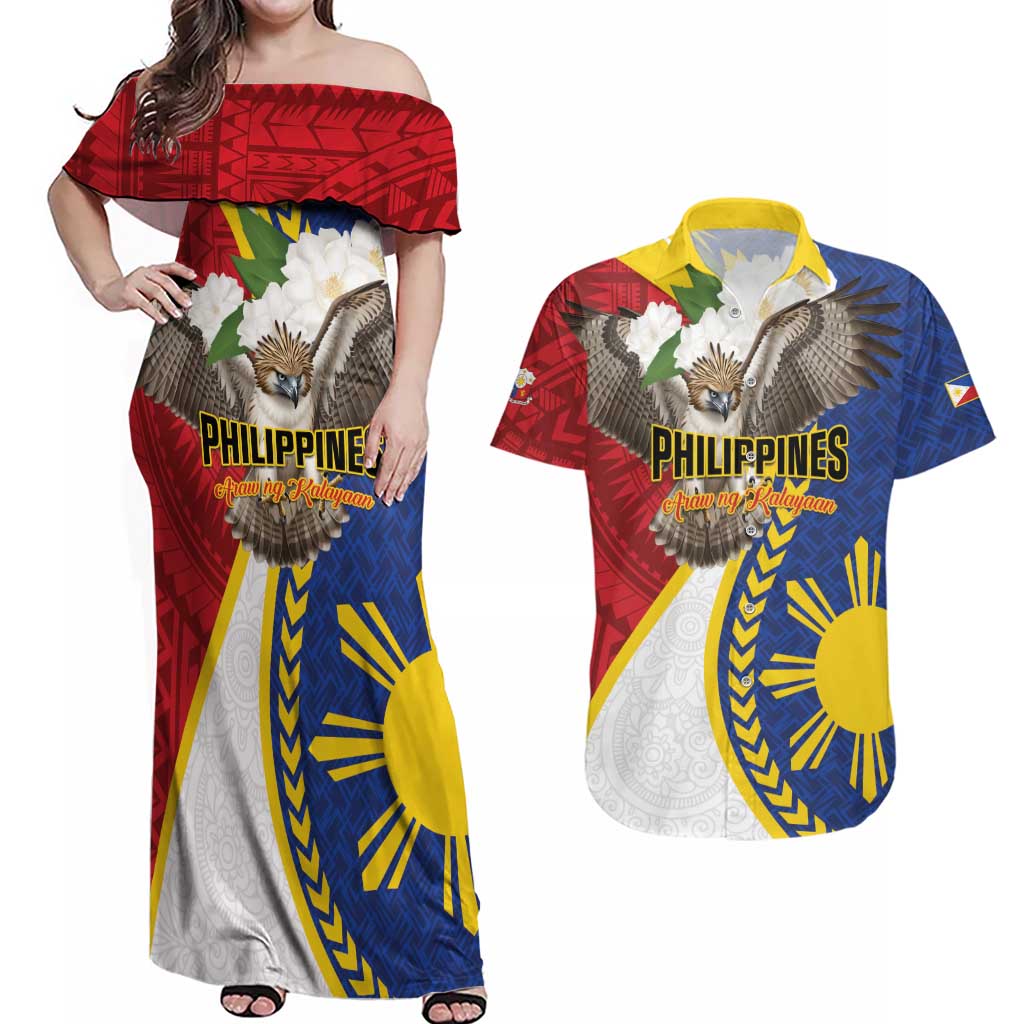 Personalized Philippines Couples Matching Off Shoulder Maxi Dress and Hawaiian Shirt Filipino Araw ng Kalayaan LT01 Multicolor - Polynesian Pride
