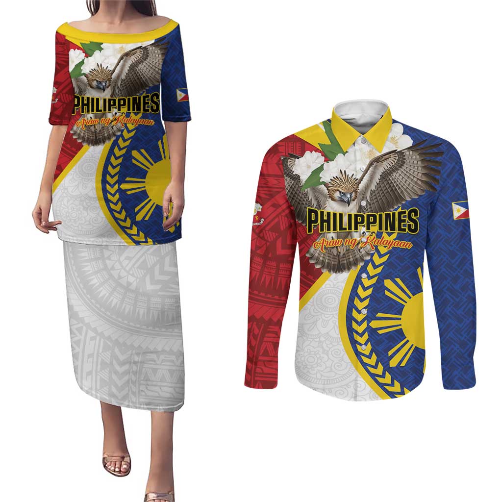 Personalized Philippines Couples Matching Puletasi and Long Sleeve Button Shirt Filipino Araw ng Kalayaan LT01 Multicolor - Polynesian Pride