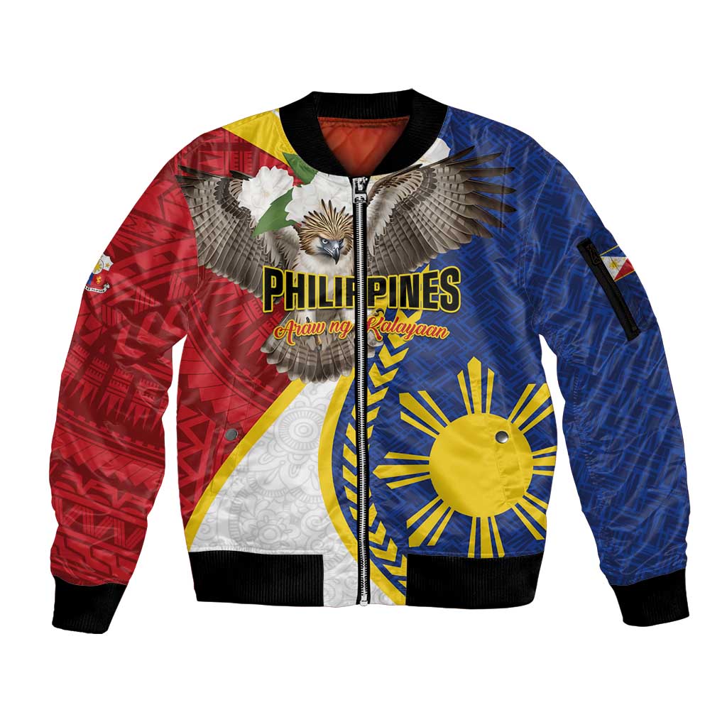 Personalized Philippines Sleeve Zip Bomber Jacket Filipino Araw ng Kalayaan