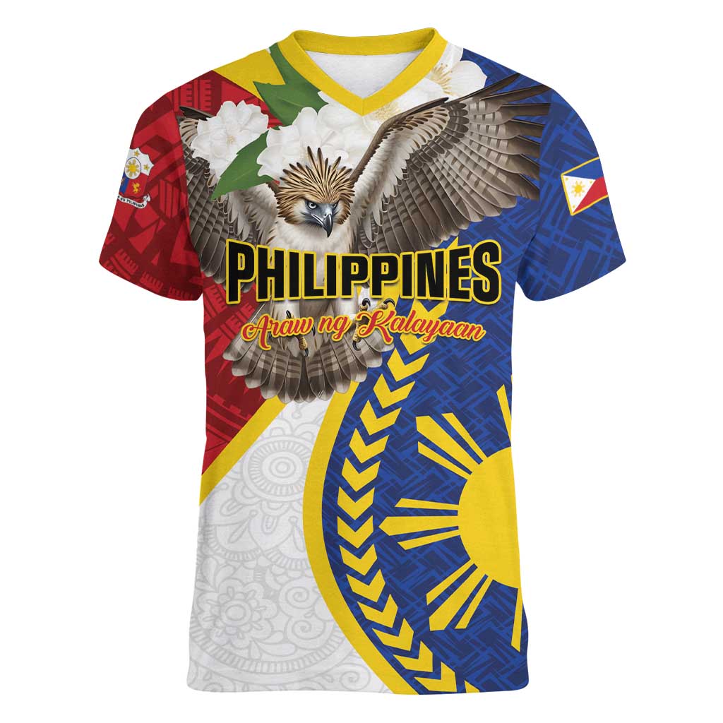 Personalized Philippines Women V-Neck T-Shirt Filipino Araw ng Kalayaan LT01 Female Multicolor - Polynesian Pride