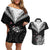 New Zealand Couples Matching Off Shoulder Short Dress and Hawaiian Shirt Aotearoa Maori Kiwi Black Fern LT01 Black - Polynesian Pride