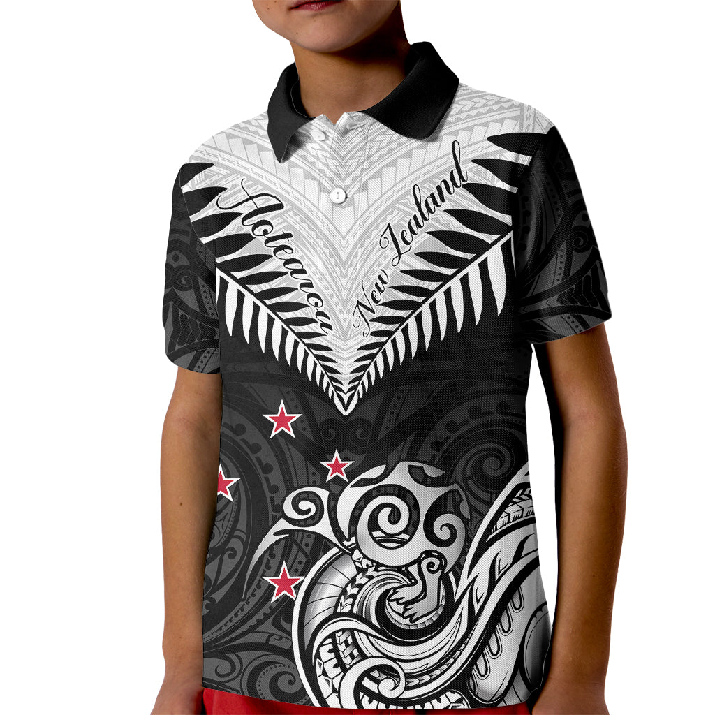 New Zealand Kid Polo Shirt Aotearoa Maori Kiwi Black Fern LT01 Kid Black - Polynesian Pride