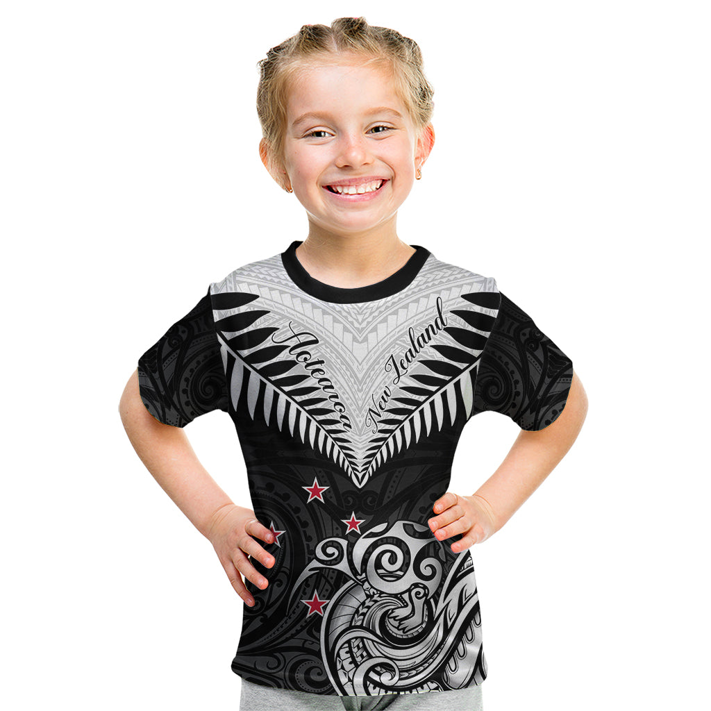 New Zealand Kid T Shirt Aotearoa Maori Kiwi Black Fern LT01 Black - Polynesian Pride