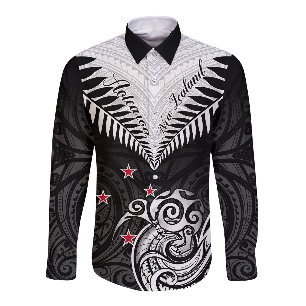 New Zealand Long Sleeve Button Shirt Aotearoa Maori Kiwi Black Fern LT01 Unisex Black - Polynesian Pride