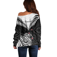 New Zealand Off Shoulder Sweater Aotearoa Maori Kiwi Black Fern LT01 - Polynesian Pride