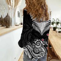 New Zealand Women Casual Shirt Aotearoa Maori Kiwi Black Fern LT01 - Polynesian Pride