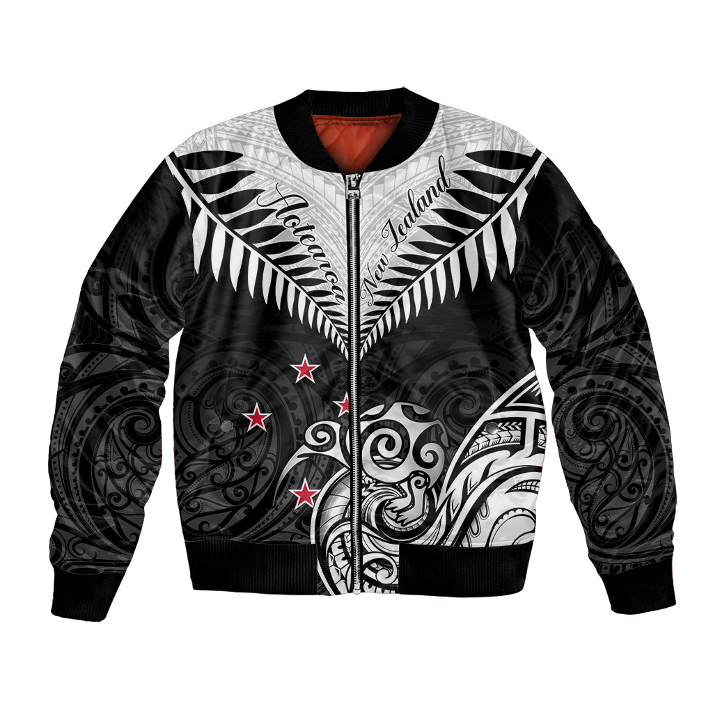 Personalised New Zealand Bomber Jacket Aotearoa Maori Kiwi Black Fern LT01 Unisex Black - Polynesian Pride