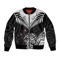 Personalised New Zealand Bomber Jacket Aotearoa Maori Kiwi Black Fern LT01 Unisex Black - Polynesian Pride