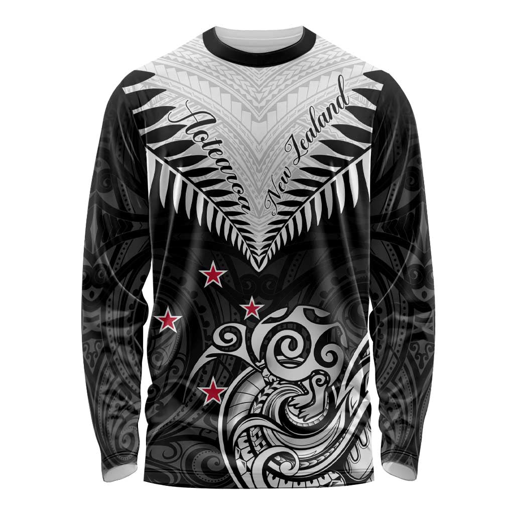 Personalised New Zealand Long Sleeve Shirt Aotearoa Maori Kiwi Black Fern LT01 Unisex Black - Polynesian Pride