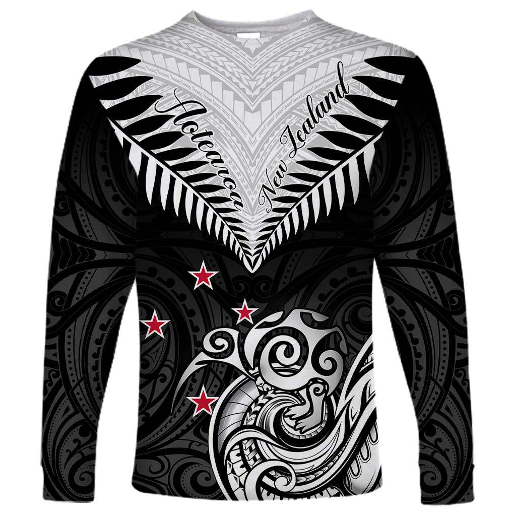 Personalised New Zealand Long Sleeve Shirt Aotearoa Maori Kiwi Black Fern LT01 Unisex Black - Polynesian Pride