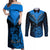 Personalised New Zealand Couples Matching Off Shoulder Maxi Dress and Long Sleeve Button Shirts Aotearoa Blue Maori Kiwi Blue Fern LT01 Blue - Polynesian Pride