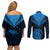 Personalised New Zealand Couples Matching Off Shoulder Short Dress and Long Sleeve Button Shirts Aotearoa Blue Maori Kiwi Blue Fern LT01 - Polynesian Pride