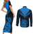 Personalised New Zealand Couples Matching Short Sleeve Bodycon Dress and Long Sleeve Button Shirts Aotearoa Blue Maori Kiwi Blue Fern LT01 - Polynesian Pride