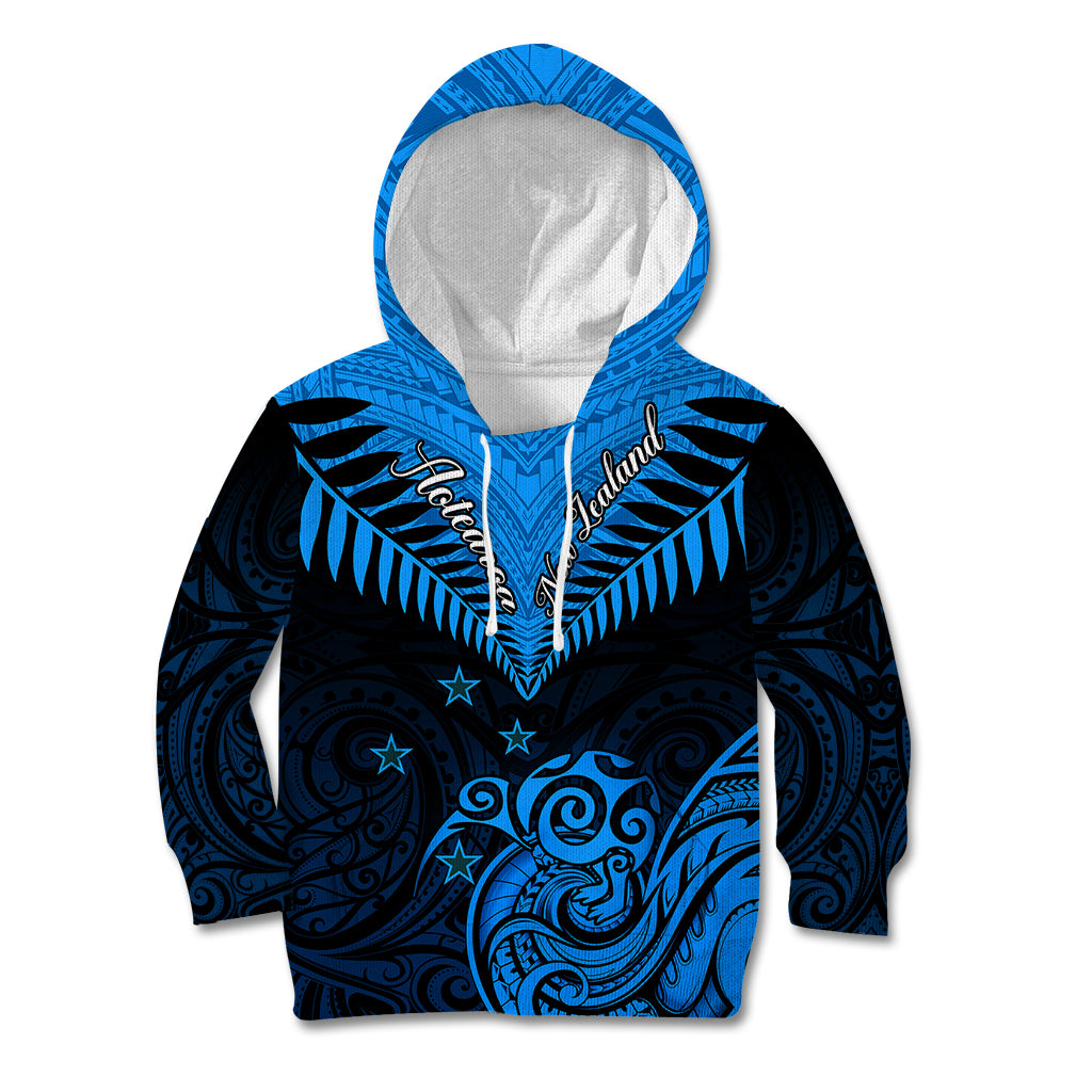 Personalised New Zealand Kid Hoodie Aotearoa Blue Maori Kiwi Blue Fern LT01 Hoodie Blue - Polynesian Pride