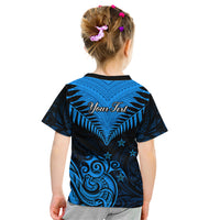 Personalised New Zealand Kid T Shirt Aotearoa Blue Maori Kiwi Blue Fern LT01 - Polynesian Pride