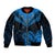 Personalised New Zealand Sleeve Zip Bomber Jacket Aotearoa Blue Maori Kiwi Blue Fern LT01 Unisex Blue - Polynesian Pride