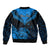 Personalised New Zealand Sleeve Zip Bomber Jacket Aotearoa Blue Maori Kiwi Blue Fern LT01 - Polynesian Pride
