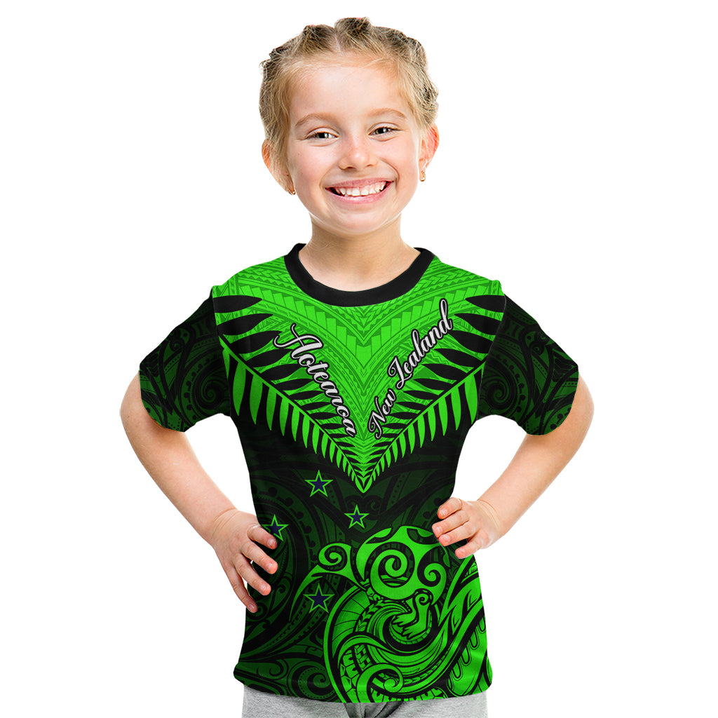 Personalised New Zealand Kid T Shirt Aotearoa Maori Kiwi Green Fern LT01 Green - Polynesian Pride