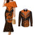 Personalised New Zealand Couples Matching Mermaid Dress and Long Sleeve Button Shirts Aotearoa Maori Kiwi Orange Fern LT01 Orange - Polynesian Pride