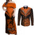 Personalised New Zealand Couples Matching Off Shoulder Maxi Dress and Long Sleeve Button Shirts Aotearoa Maori Kiwi Orange Fern LT01 Orange - Polynesian Pride