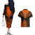 Personalised New Zealand Couples Matching Off The Shoulder Long Sleeve Dress and Hawaiian Shirt Aotearoa Maori Kiwi Orange Fern LT01 - Polynesian Pride