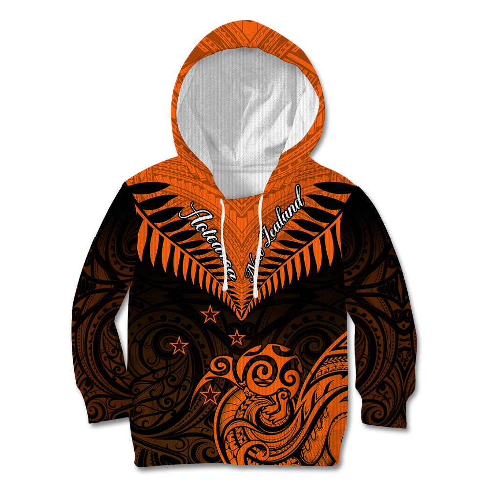 Personalised New Zealand Kid Hoodie Aotearoa Maori Kiwi Orange Fern LT01 Hoodie Orange - Polynesian Pride