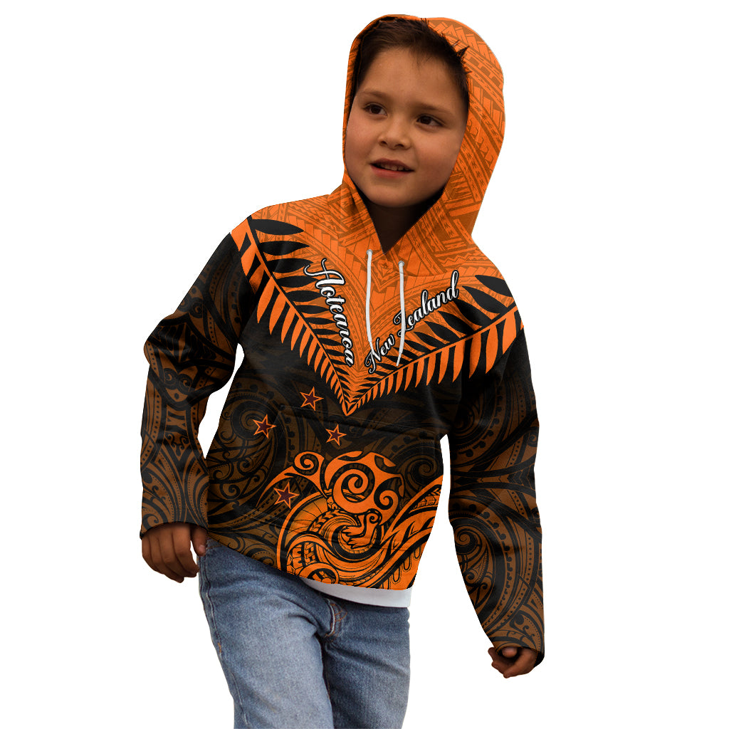 Personalised New Zealand Kid Hoodie Aotearoa Maori Kiwi Orange Fern LT01 - Polynesian Pride