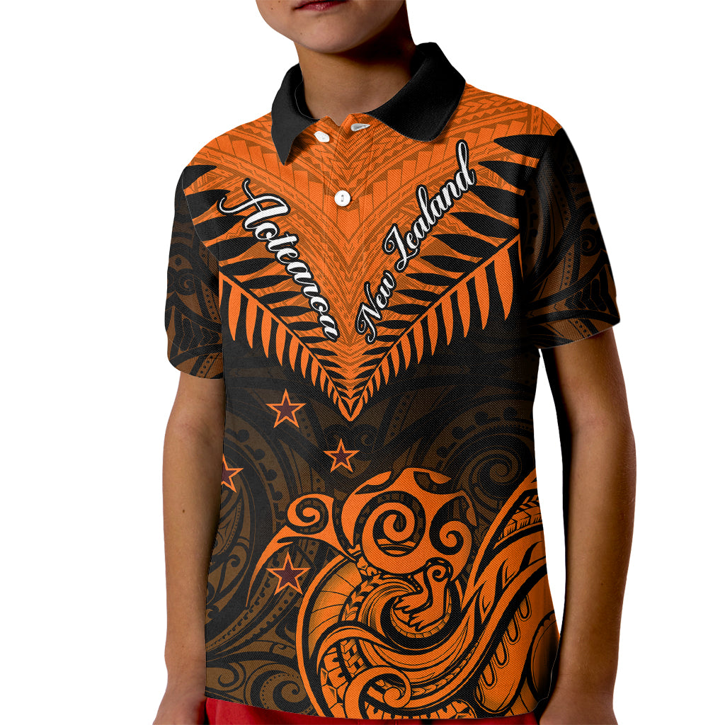 Personalised New Zealand Kid Polo Shirt Aotearoa Maori Kiwi Orange Fern LT01 Kid Orange - Polynesian Pride