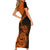 Personalised New Zealand Short Sleeve Bodycon Dress Aotearoa Maori Kiwi Orange Fern LT01 - Polynesian Pride