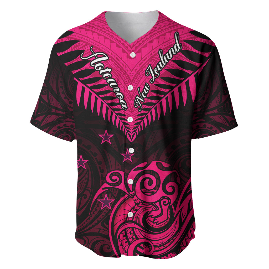 Personalised Aotearoa Baseball Jersey Maori Kiwi Pink Fern LT01 Pink - Polynesian Pride