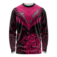 Personalised Aotearoa Long Sleeve Shirt Maori Kiwi Pink Fern LT01 Unisex Pink - Polynesian Pride