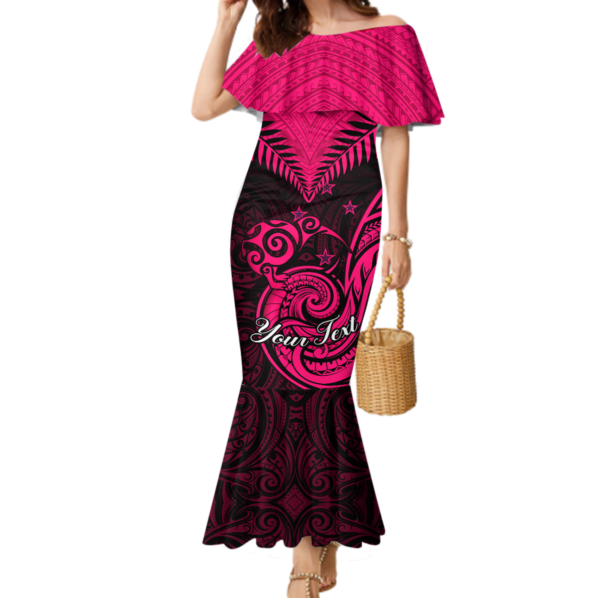 Personalised Aotearoa Mermaid Dress Maori Kiwi Pink Fern LT01 Women Pink - Polynesian Pride